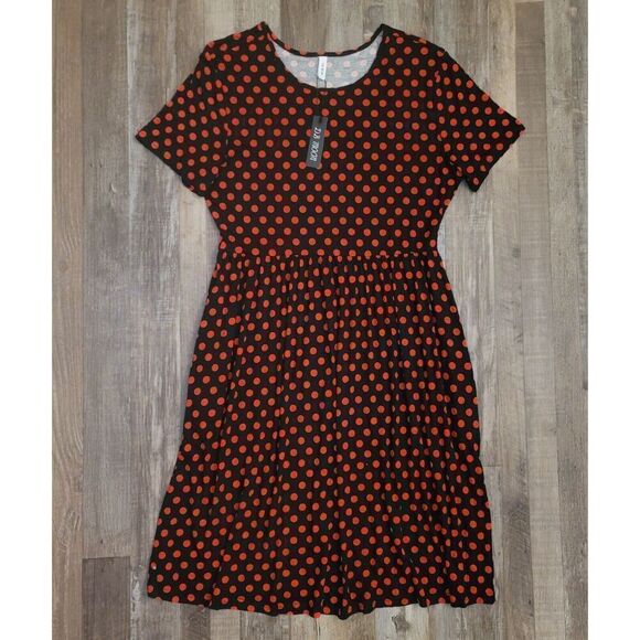 DB Moon size Large Women’s Black Polka Dot Short Sleeve Dress NWT - Picture 2 of 7
